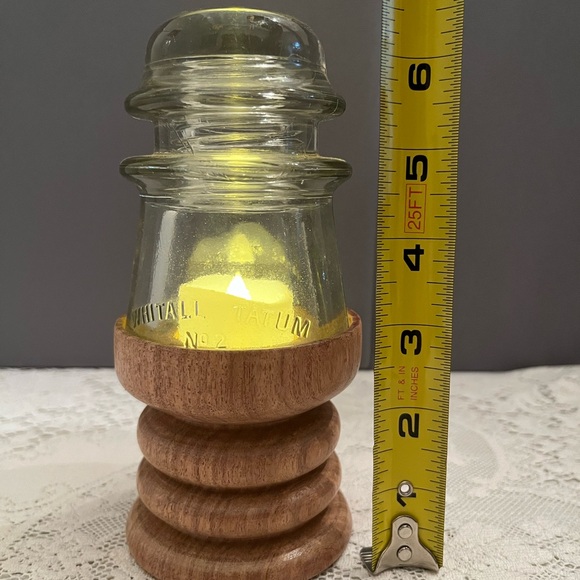 Vintage Glass Insulator on Handmade Wooden Base “Redneck” Fairy Lamp - Picture 2 of 5
